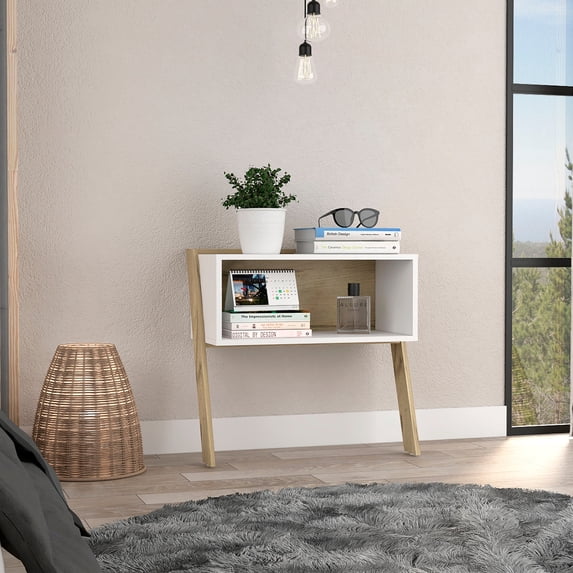 Boahaus Eibar Modern Nightstand with Storage, Light Oak / White