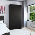 thumbnail image 1 of Boahaus Frankfurt Modern Armoire with 2 Cabinets and 2 Drawers, Black, for Bedroom, 1 of 6