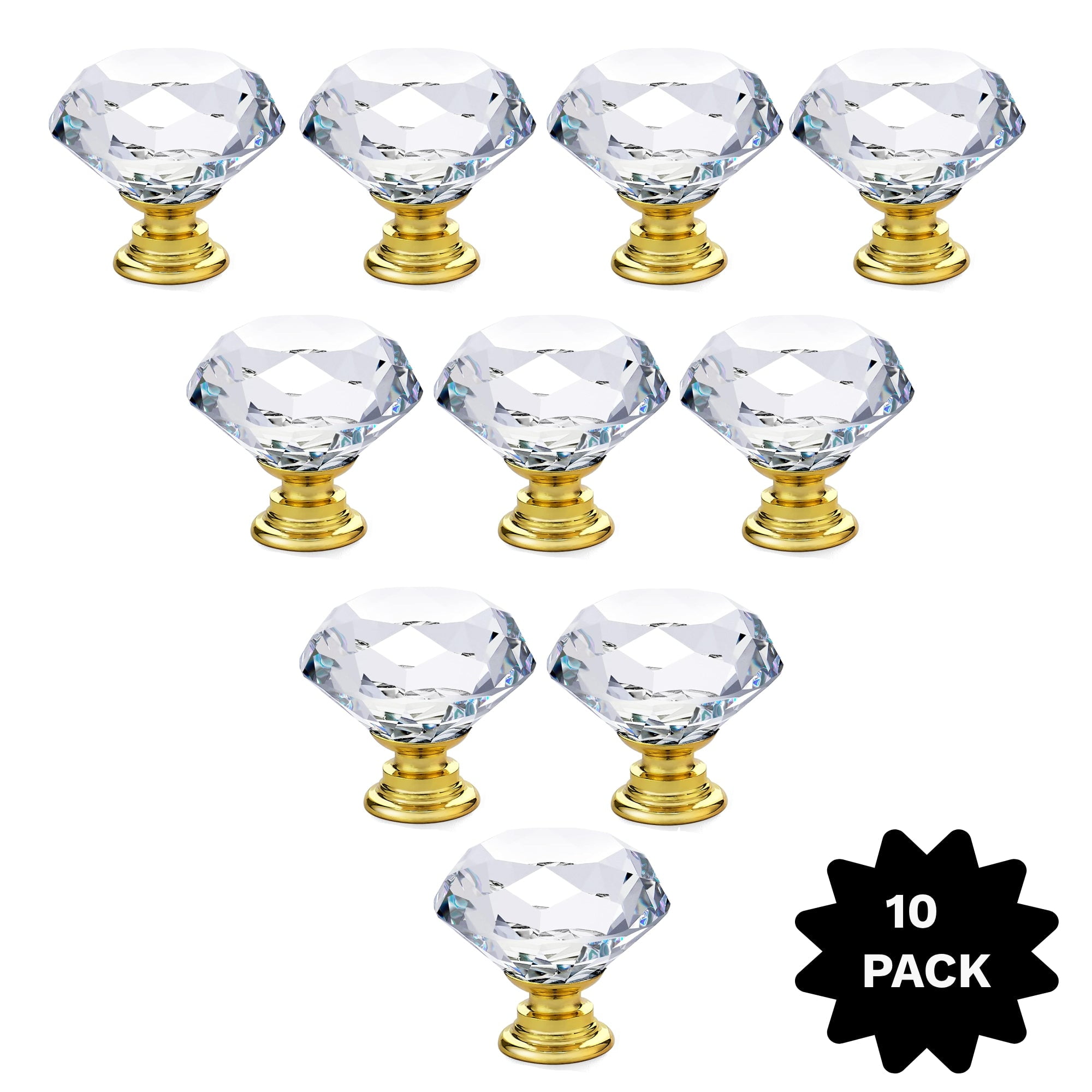 Boahaus Gold Crystal Knobs, 1 Inch Set of 10 Elegant Drawer
