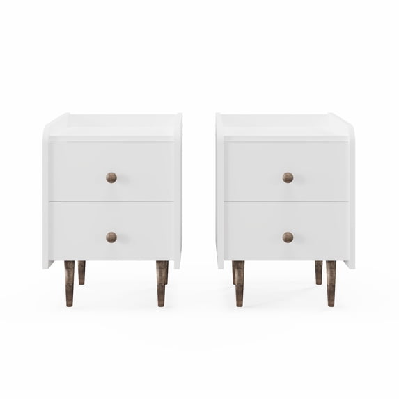 Boahaus Granada Modern White Nightstand, Compact Bedside Table with Solid Wood Legs, Curved Edges & Tray-Style Top, for Bedroom
