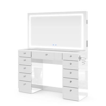 Boahaus Ivy Vanity Set with LED Mirror, Bluetooth Speakers and Extra Storage