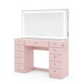 thumbnail image 1 of Boahaus Ivy Vanity Set with LED Mirror, Bluetooth Speakers, and Extra Storage in Pink, 1 of 9