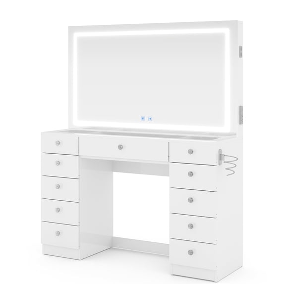 Boahaus Ivy Vanity Set with LED Mirror, Bluetooth Speakers and Storage, White