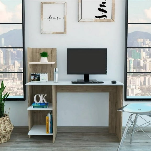Boahaus Kawasaki Desk, 4 Open Shelves, for Adults, Multi-Color