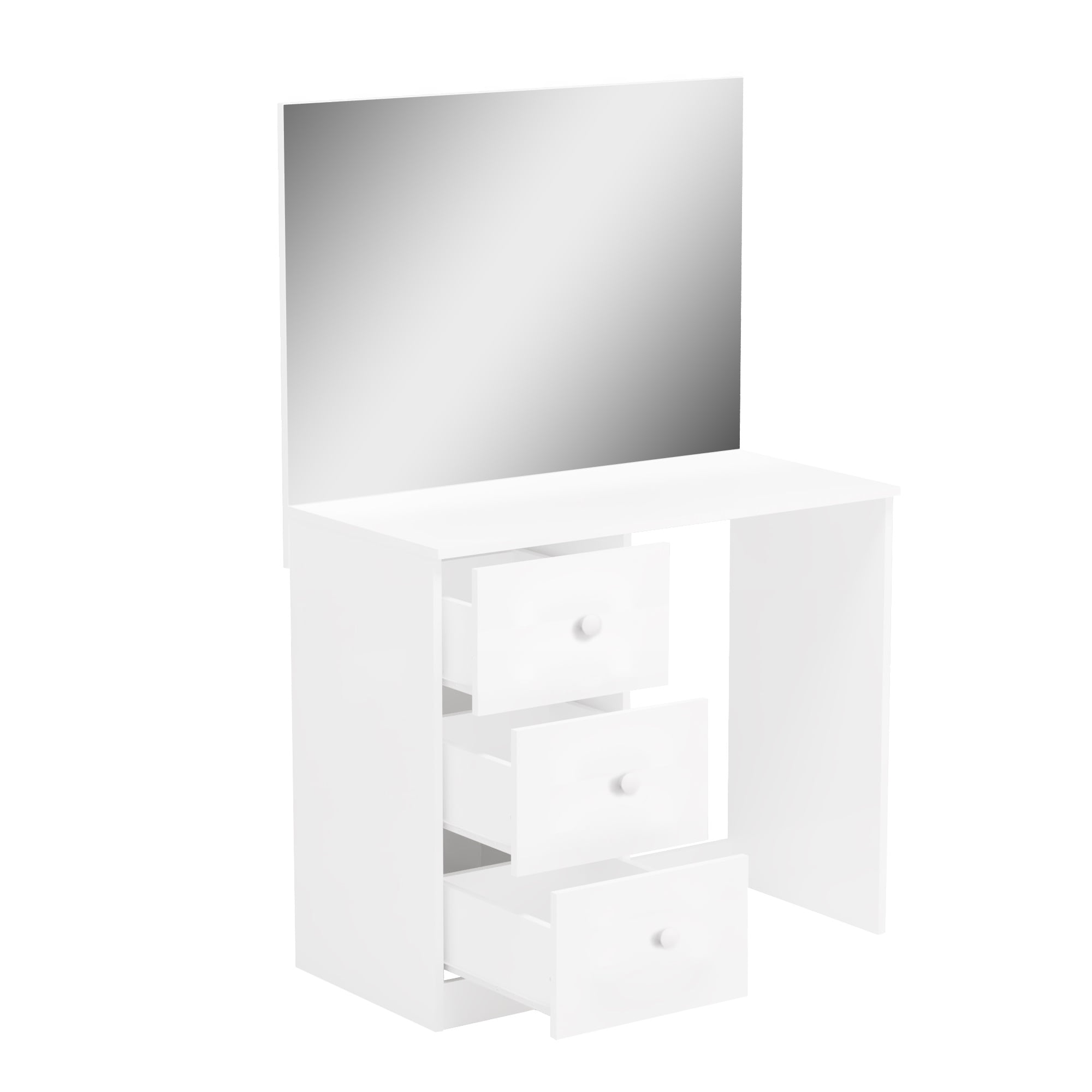 Boahaus Kira Modern Makeup Vanity Table with 3 Drawers, Wide Mirror