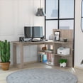 thumbnail image 1 of Boahaus Kochi L-Shaped Desk, 3 Open Shelves, for Adults, Grey, 1 of 5