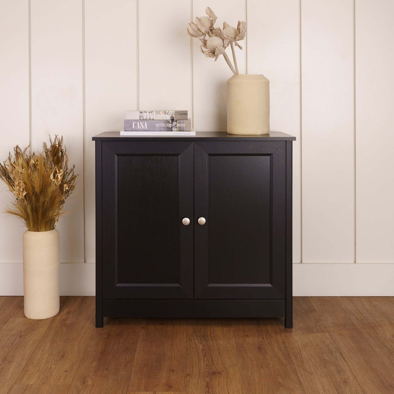 Boahaus Lagery Sideboard Storage Cabinet, Black Accent Cabinet with Two ...