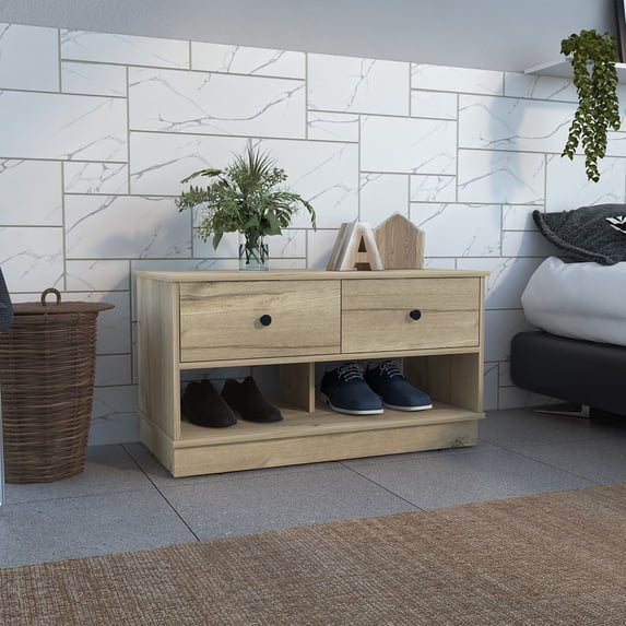 Boahaus Luxor Modern Storage Bench, Engineered Wood, Assembled Product Height 19.9 in, Beige