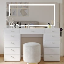 Boahaus Lydia Modern Vanity Desk with Mirror, Speakers, Lights & Charging Station, White