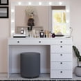 thumbnail image 1 of Boahaus White Makeup Vanity with Mirror and 11 Lights, 7 Drawers, Glass Top, Crystal Knobs, USB-A & USB-C Ports, 110V Power Outlet, Bedroom Vanity Desk, 1 of 14