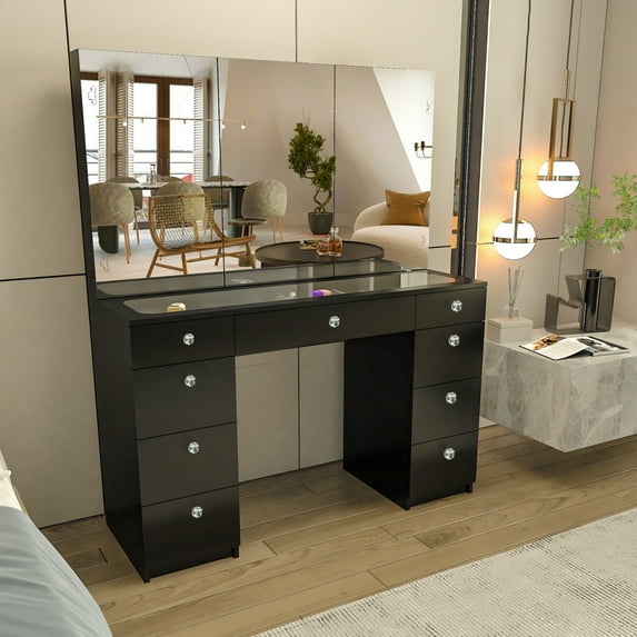 Boahaus Modern Makeup Vanity Desk Table Set, Black