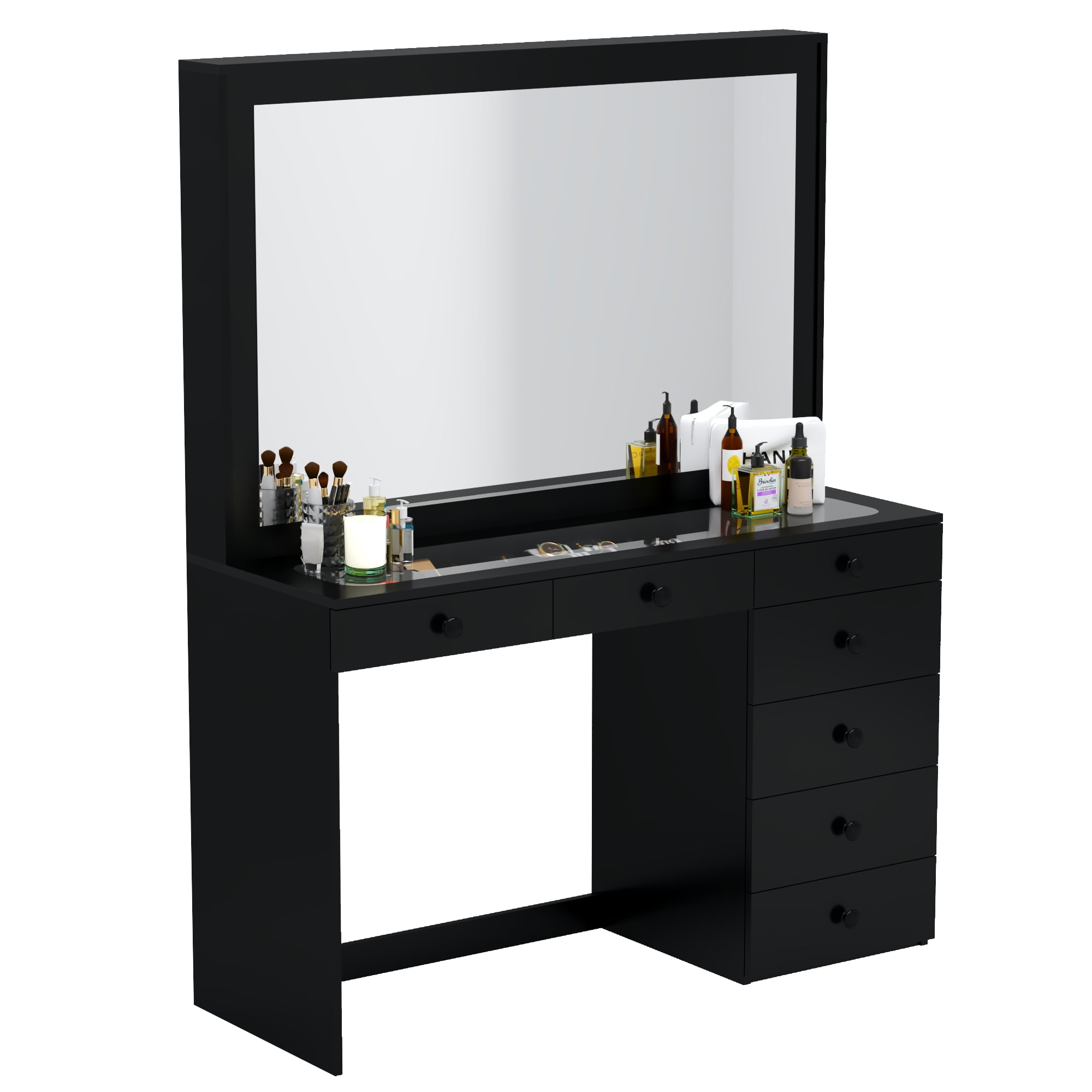 Boahaus Modern Vanity Desk Set, Glass Top, 7 Drawers, Large Mirror