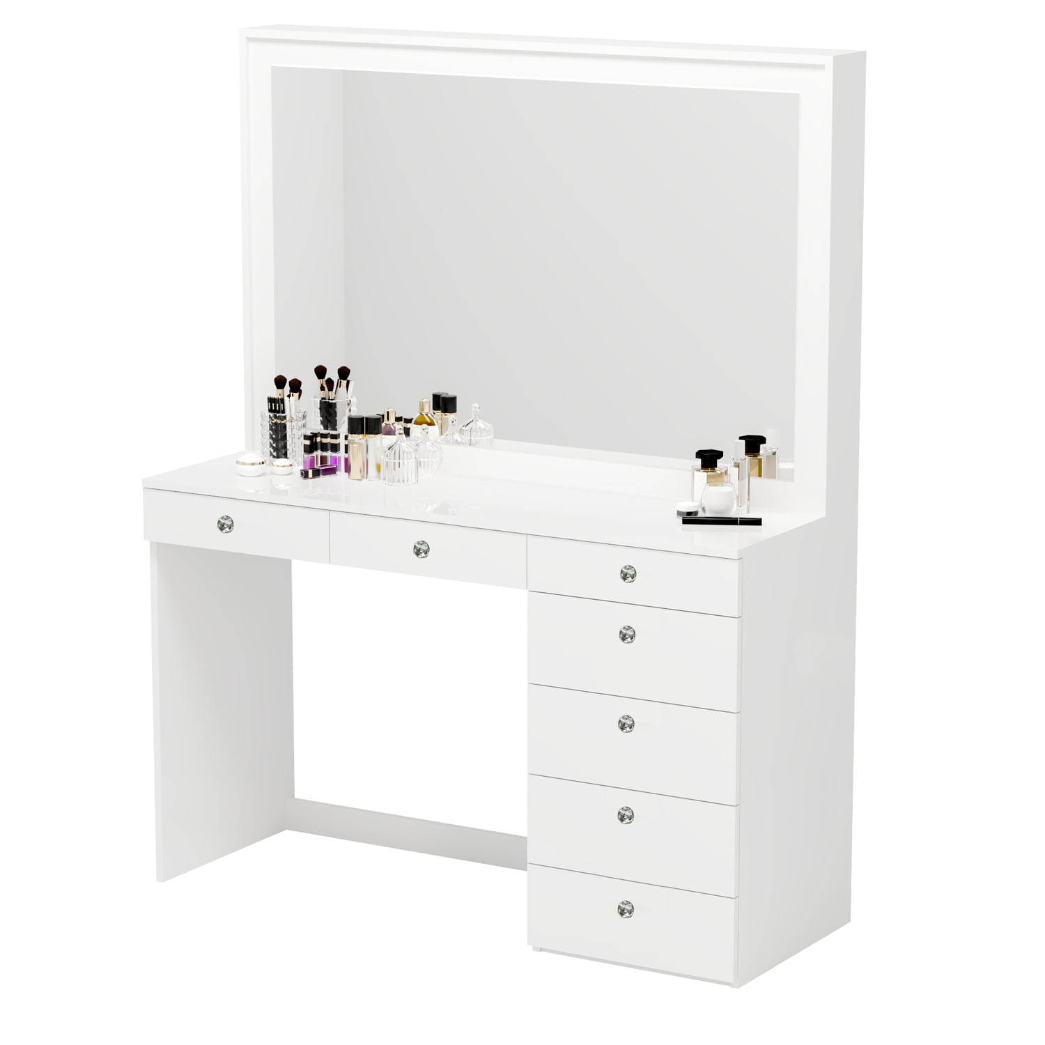 Boahaus Modern Vanity Table, White, 7 Drawers, Wide Mirror White-Basic ...