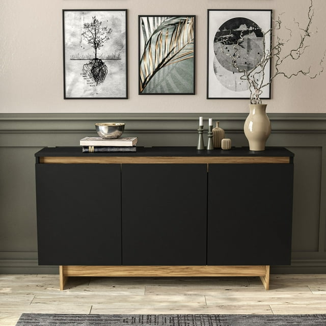 Boahaus Montresor Black Matte 29.75” x 53.38” Sideboard, 4-Cabinets, 3 ...
