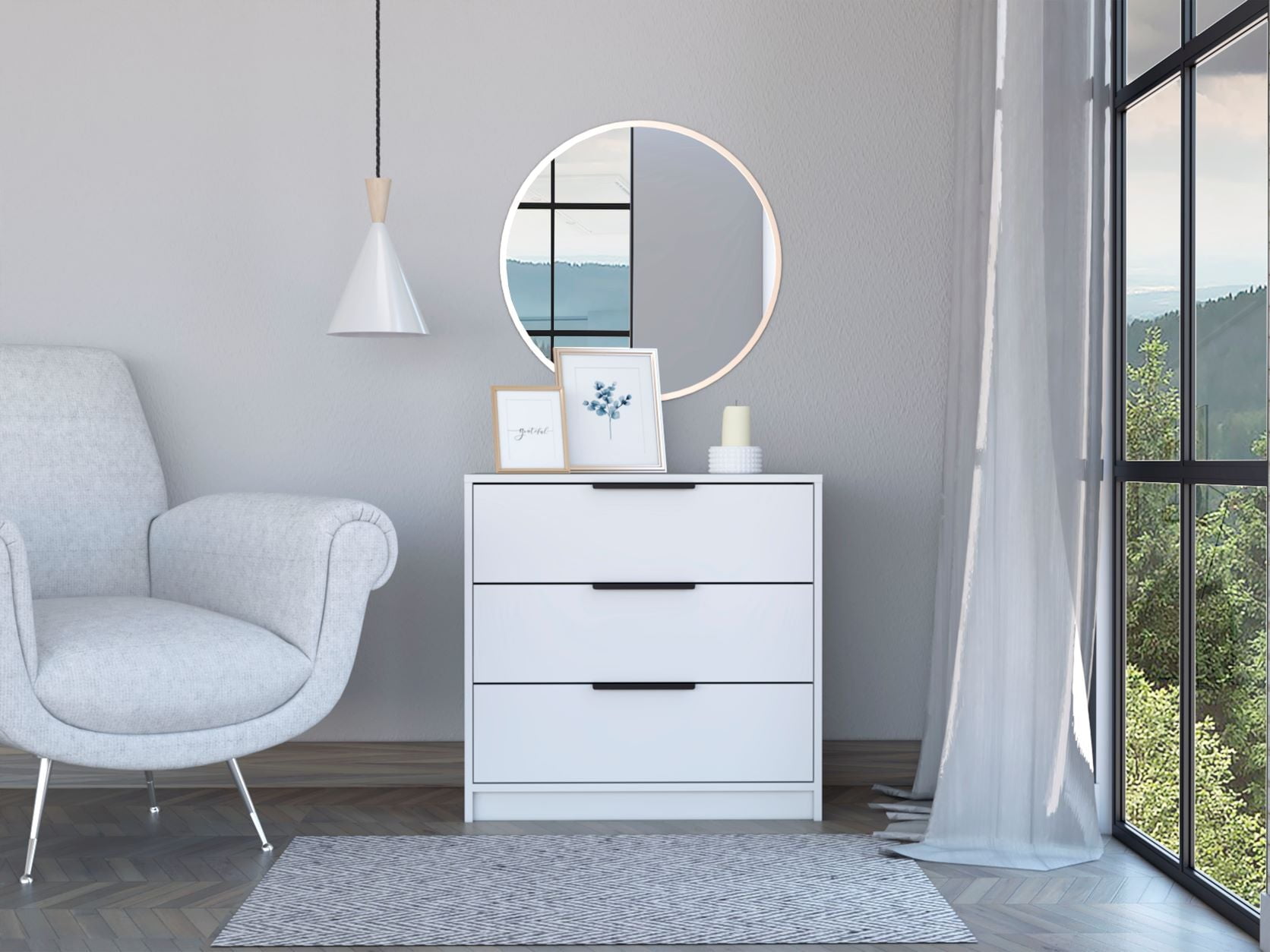 Boahaus Nelly Modern 3-Drawer Dresser, White, for Bedroom