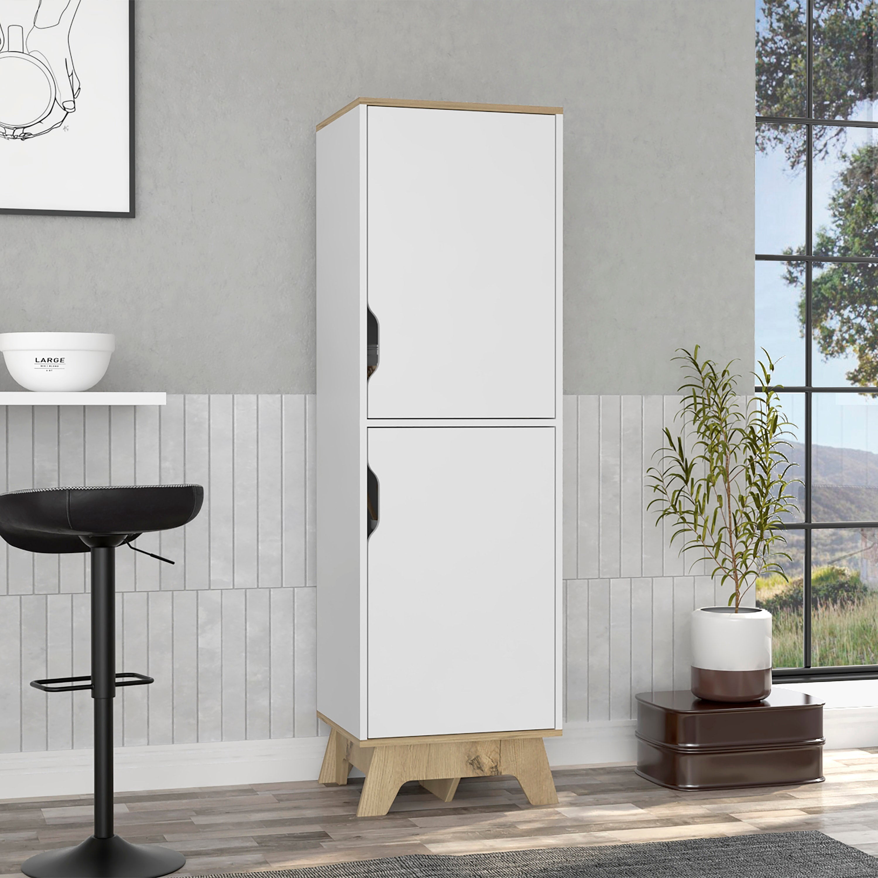 Boahaus Ox Modern Pantry Cabinet, Assembled Product Height 59 in, Light oak / White