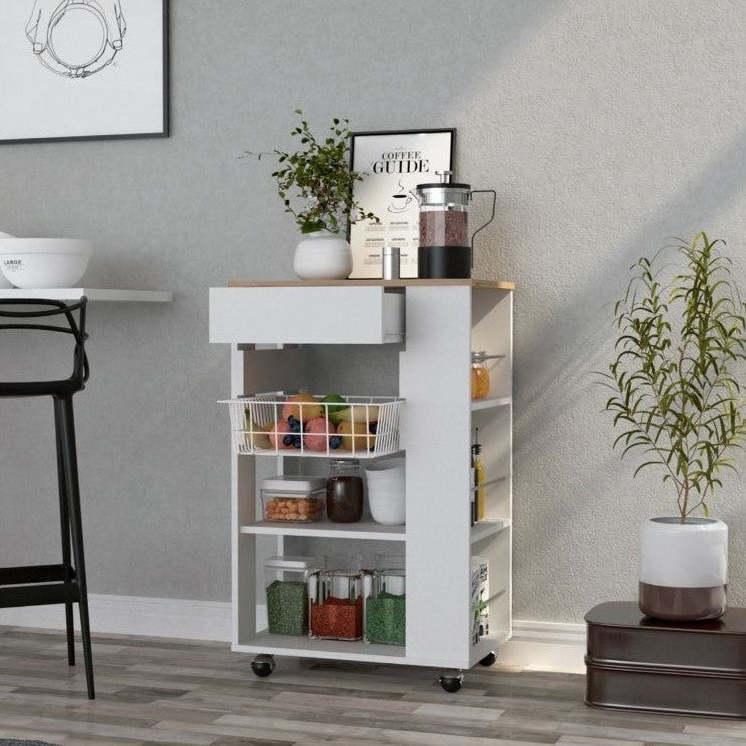 Boahaus Pessac​ Modern Kitchen Cabinet with Drawer, 4 Wheels, White