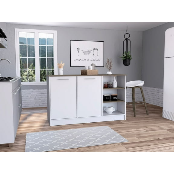 Boahaus Quimper Kitchen Base Cabinet, White - Dark Brown