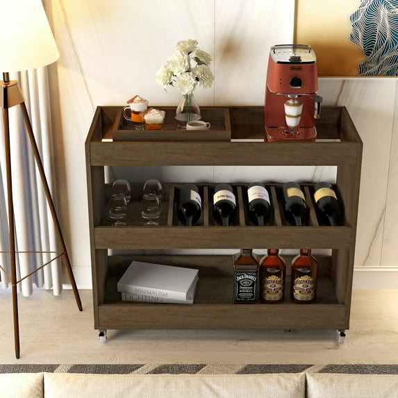 Boahaus Rhyl Contemporary Bar Cart, Dark Brown, Manufactured Wood