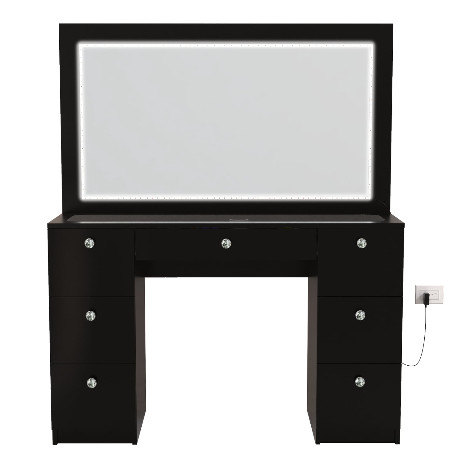 Boahaus Seraphine Black Vanity LED Lights 7 Drawers Mirror Crystal