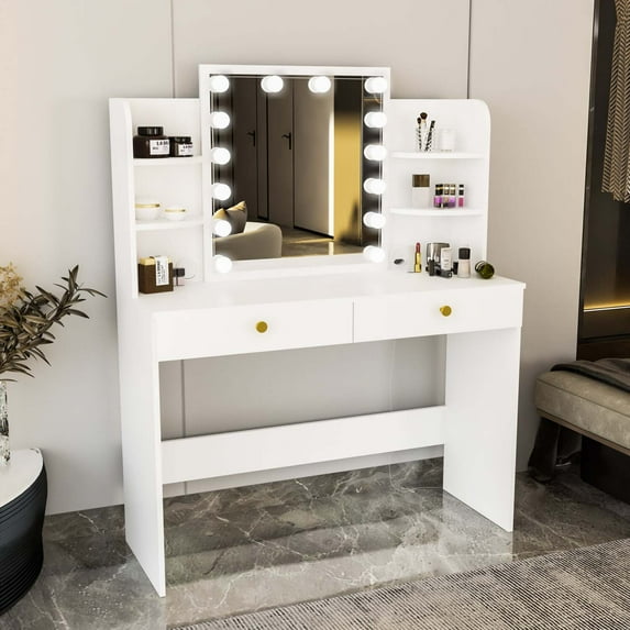 Boahaus Sophie Vanity Desk with Lights (White)