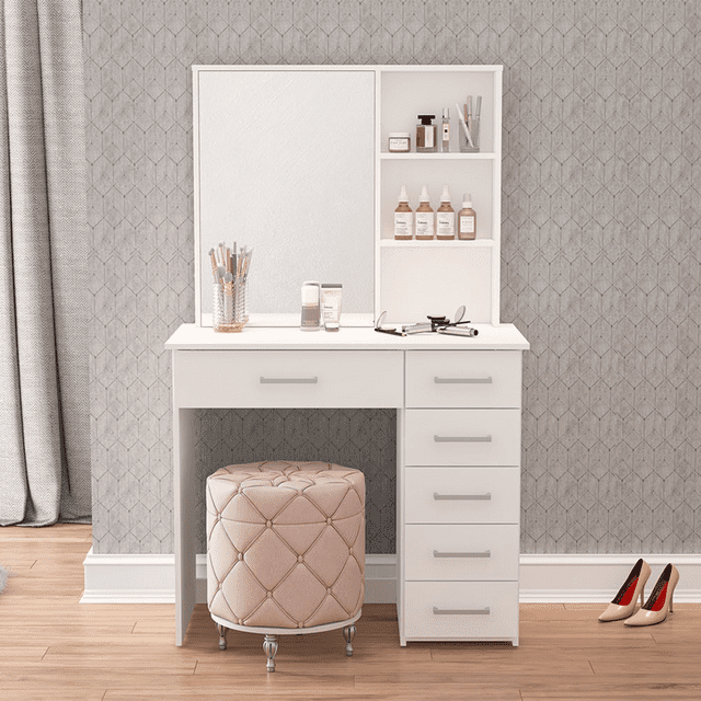 Boahaus Spes Modern White Painted Makeup Vanity Table for Bedroom