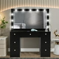 thumbnail image 1 of Boahaus  Vanity Desk, Mirror, Lights Built-in, 7 Drawers, Glass Top, Black Black-Gold Crystal Ball Knobs, 1 of 5