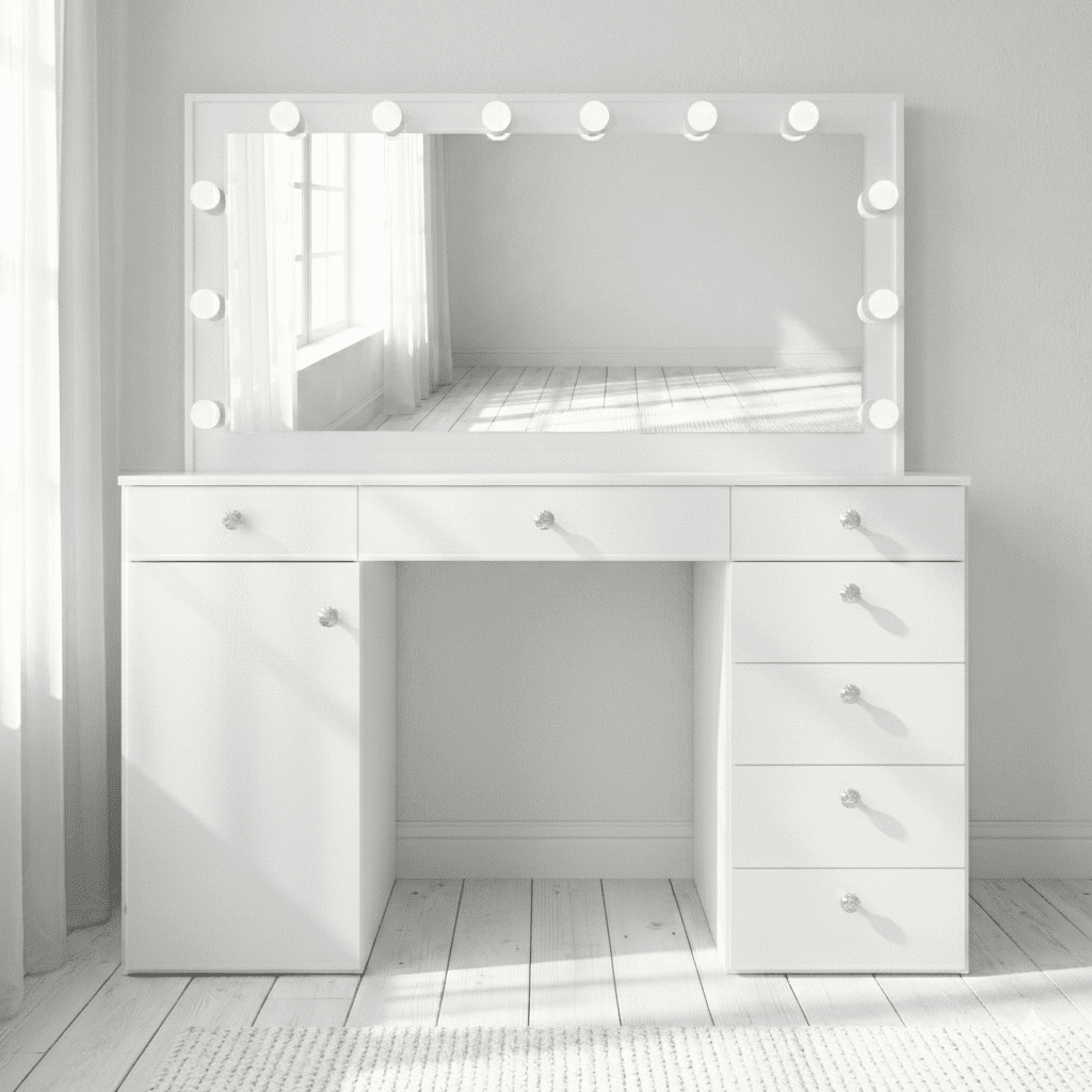 Boahaus Verona Large Makeup Vanity Desk with Mirror and Lights