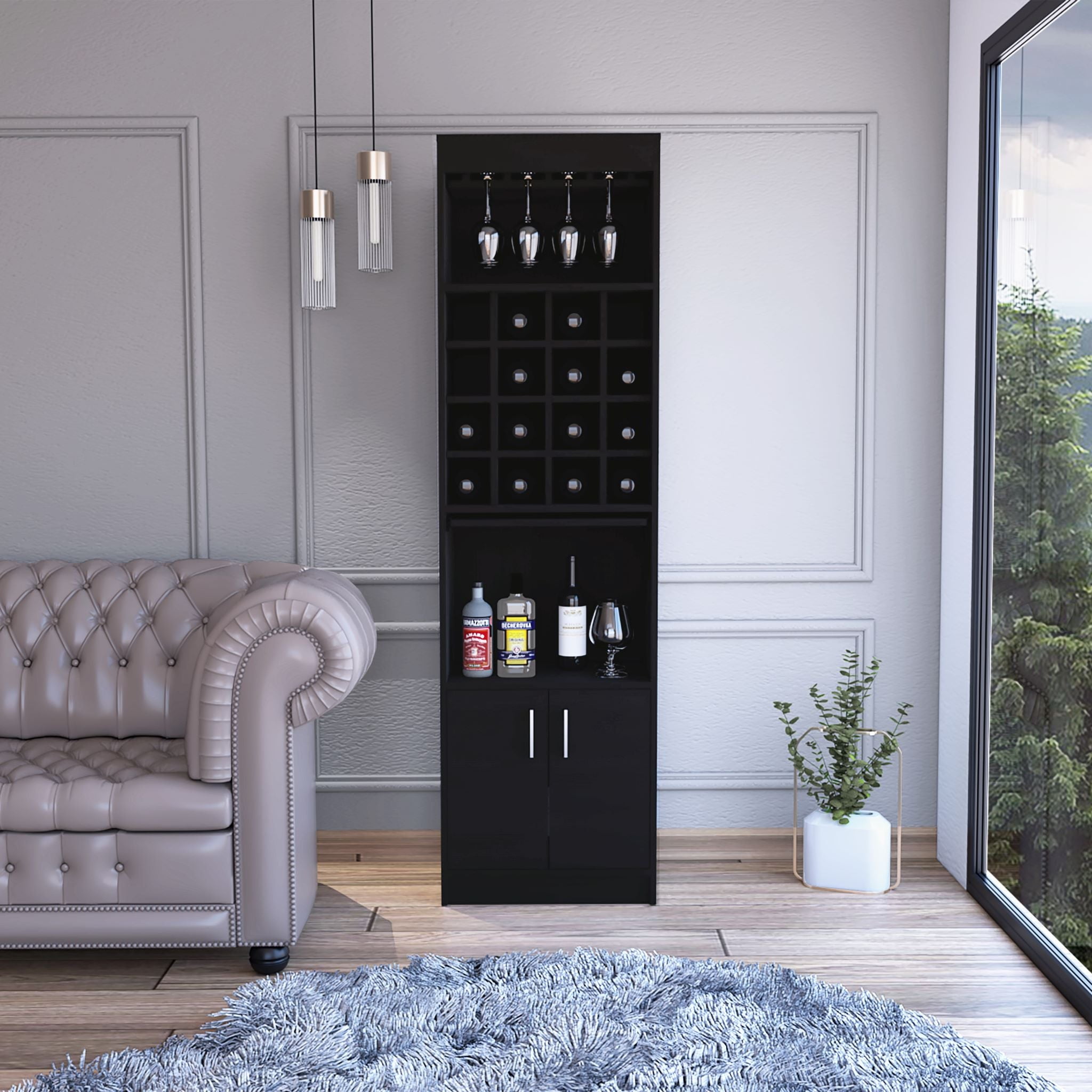 Boahaus Wells Bar Modern Black Painted with Wine Rack