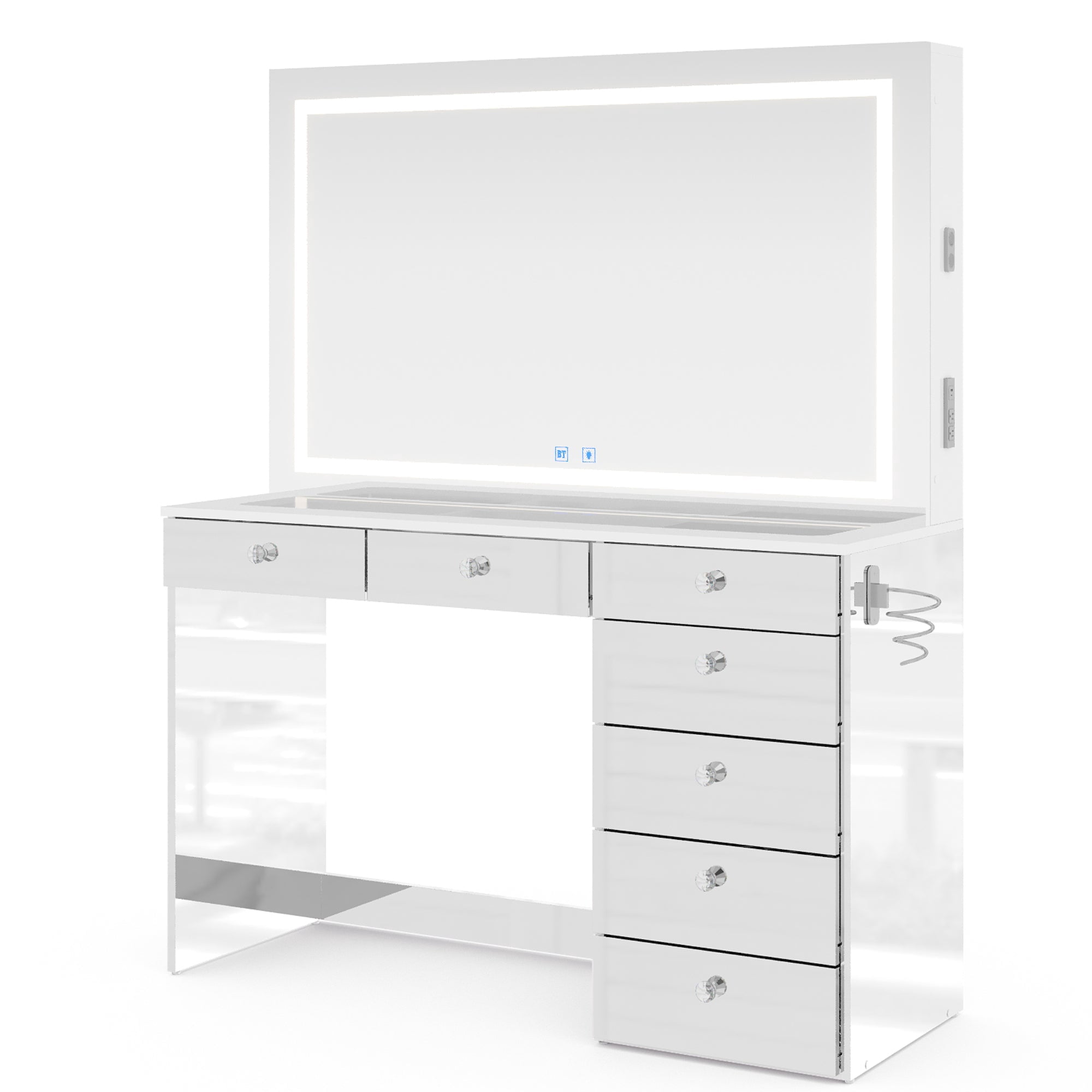 Boahaus Zoe Vanity Set with LED Mirror, Bluetooth Speakers & Large Storage, Mirrored