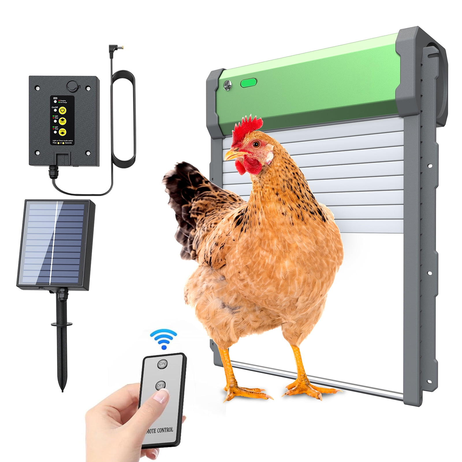 Boajf Solar Automatic Chicken Coop Door, Programmable Timer & Remote
