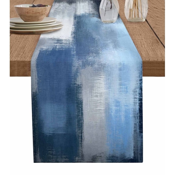 Boanket Abstract Blue Table Runner - 60 Inch Long, Kitchen Dining Table Runner Dresser Scarves, Gradient Neutral Brush Strokes Artwork Farmhouse Home Decor for Coffee Table Wedding Party Banquet