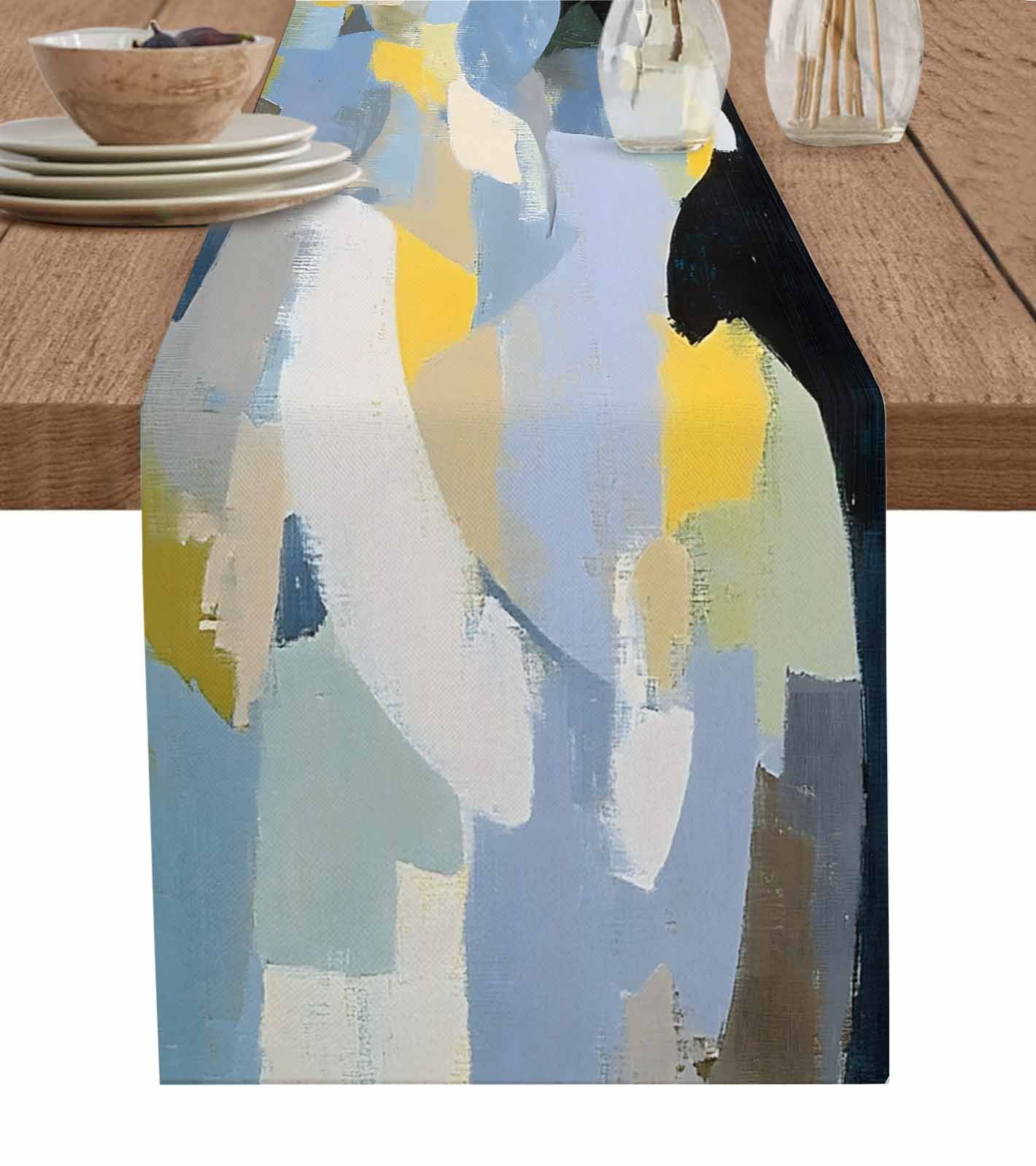 Boanket Abstract Geometric Table Runner - 48 Inch Long, Kitchen Dining ...