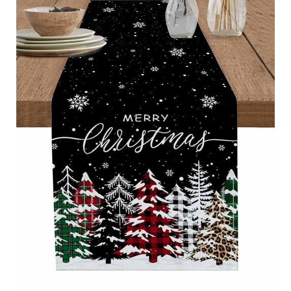 Boanket Black Christmas Tree Table Runner - 120 Inch Long, Kitchen Dining Table Runner Dresser Scarves, Winter Xmas Tree Snowflake Farmhouse Home Decor for Coffee Table Wedding Party Banquet
