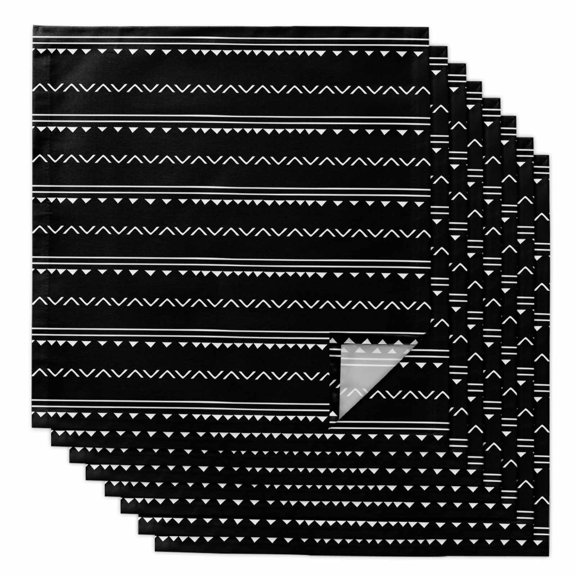 Boanket Black Geometric Abstract Art Cloth Napkins Set of 8, Holiday Napkins for Baby Shower, White Stripes Triangle Arrow Washable Reusable Dinner Napkins for Cocktail Wedding Party, 20 x 20 Inch