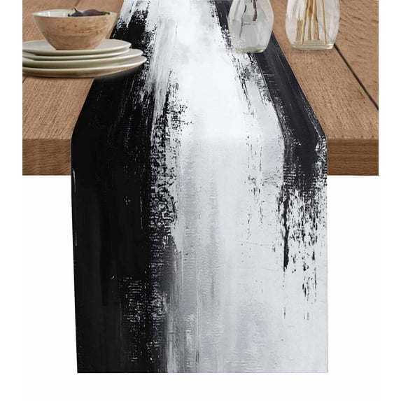 Boanket Black Gray White Table Runner - 70 Inch Long, Kitchen Dining Table Runner Dresser Scarves, Minimalism Abstract Ombre Aesthetic Farmhouse Decor for Coffee Tables Wedding Party Banquet