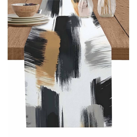 Boanket Black White Table Runner - 70 Inch Long, Kitchen Dining Table Runner Dresser Scarves, Geometric Oil Painting Abstract Vintage Farmhouse Decor for Coffee Tables Wedding Party Banquet