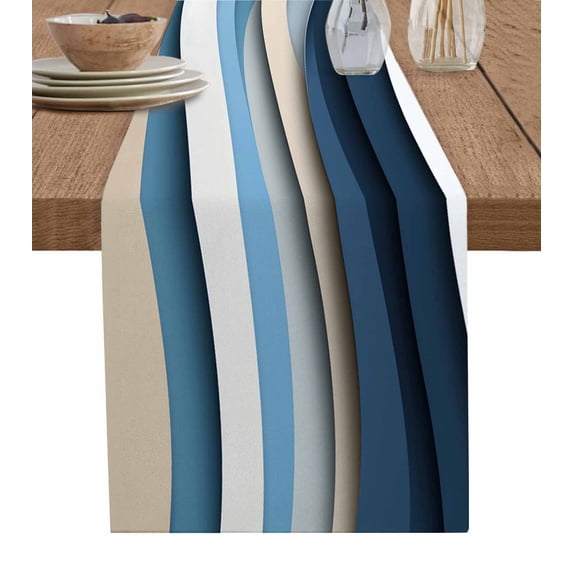 Boanket Blue Beige Ombre Table Runner - 60 Inch Long, Kitchen Dining Table Runner Dresser Scarves, Aesthetics Abstract Geometric Modern Farmhouse Home Decor for Coffee Table Wedding Party Banquet