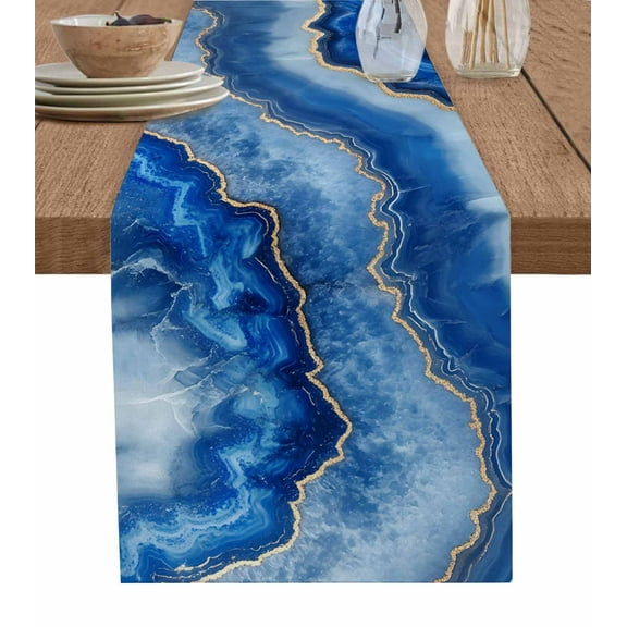 Boanket Blue Marble Table Runner - 36 Inch Long, Kitchen Dining Table Runner Dresser Scarves, Modern Luxury Granite Surface Motif Sketch Farmhouse Decor for Coffee Tables Wedding Party Banquet