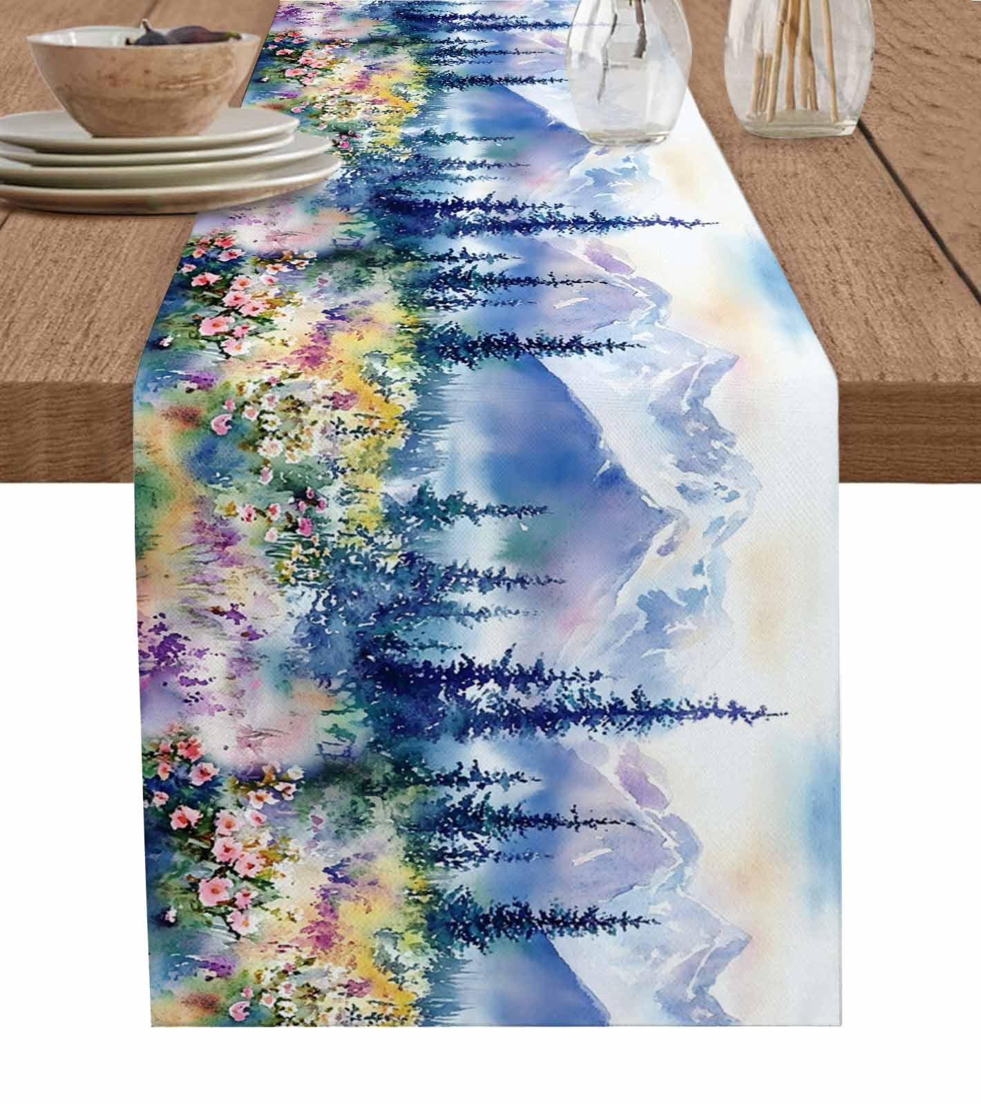Boanket Blue Purple Mountains Table Runner - 108 Inch Long, Kitchen ...