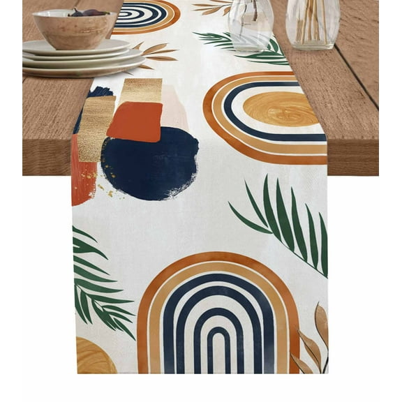 Boanket Bohemian Nordic Table Runner - 48 Inch Long, Kitchen Dining Table Runner Dresser Scarves, Abstract Art Coconut Palm Leaves Farmhouse Decor for Coffee Tables Wedding Party Banquet