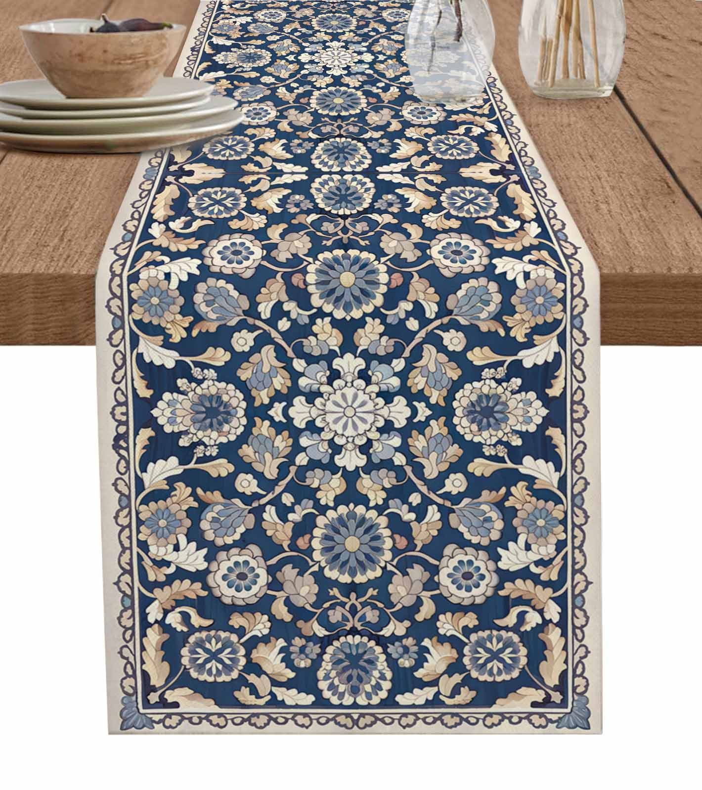 Boanket Boho Ethnic Flowers Table Runner - 120 Inch Long, Kitchen ...