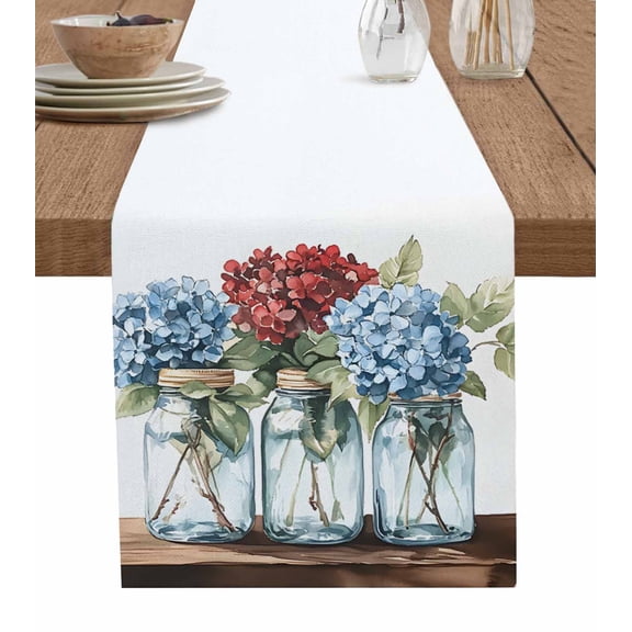 Boanket Bottle Flower Table Runner - 70 Inch Long, Kitchen Dining Table Runner Dresser Scarves, Country Red Blue Spring Budding Floral Farmhouse Decor for Coffee Tables Wedding Party Banquet