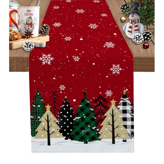 Boanket Christmas Tree, Table Runner - 90 Inch Long, Kitchen Dining Table Runner Dresser Scarves, Red Snowflake Buffalo Lattice Green Farmhouse Home Decor for Coffee Table Wedding Party Banquet