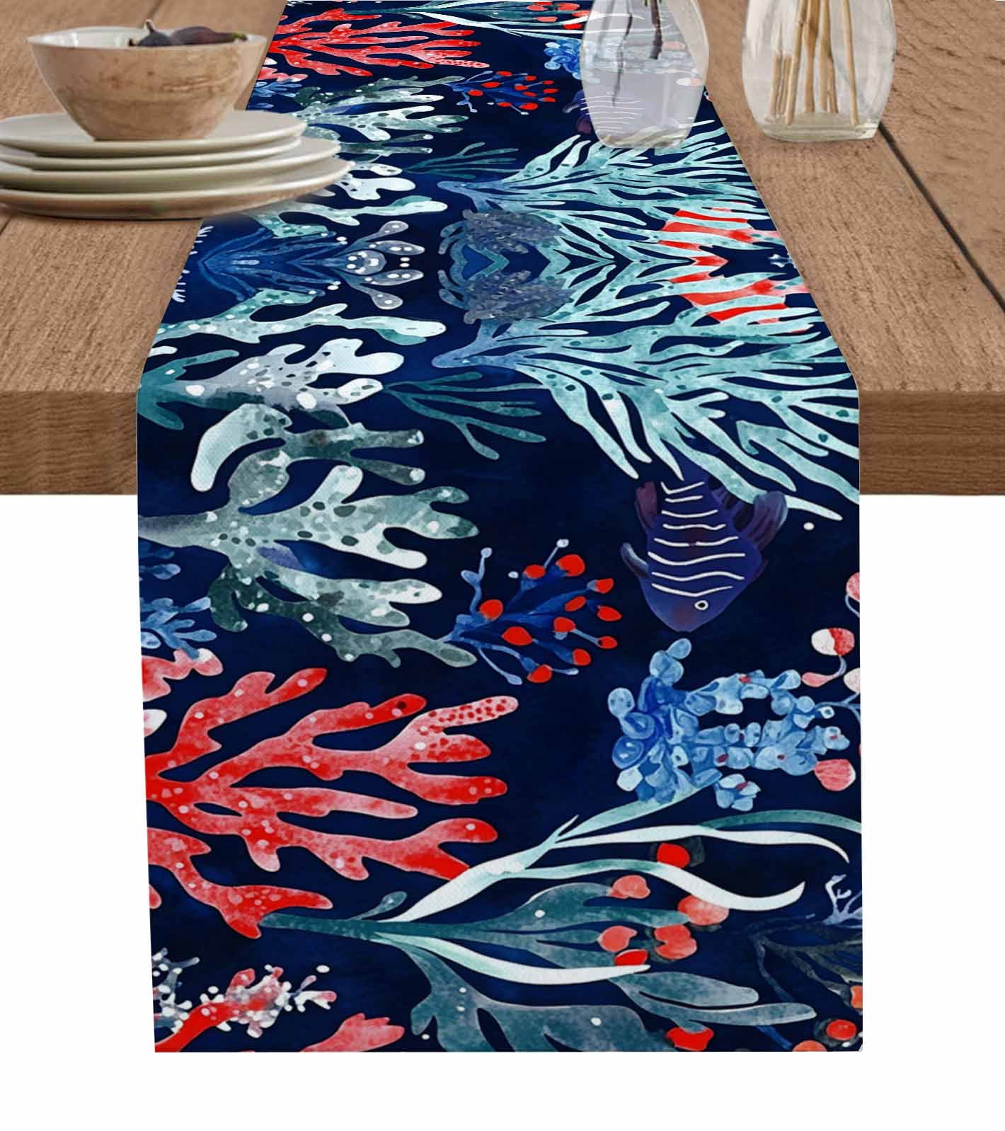 Boanket Coastal Ocean Table Runner - 90 Inch Long, Kitchen Dining Table ...