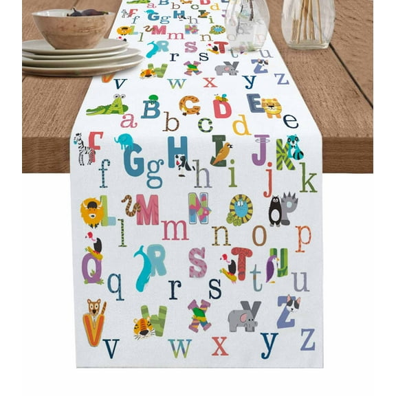 Boanket Colorful Alphabet Table Runner - 36 Inch Long, Kitchen Dining Table Runner Dresser Scarves, Cartoon Animal Color Block Art Farmhouse Decor for Coffee Tables Wedding Party Banquet