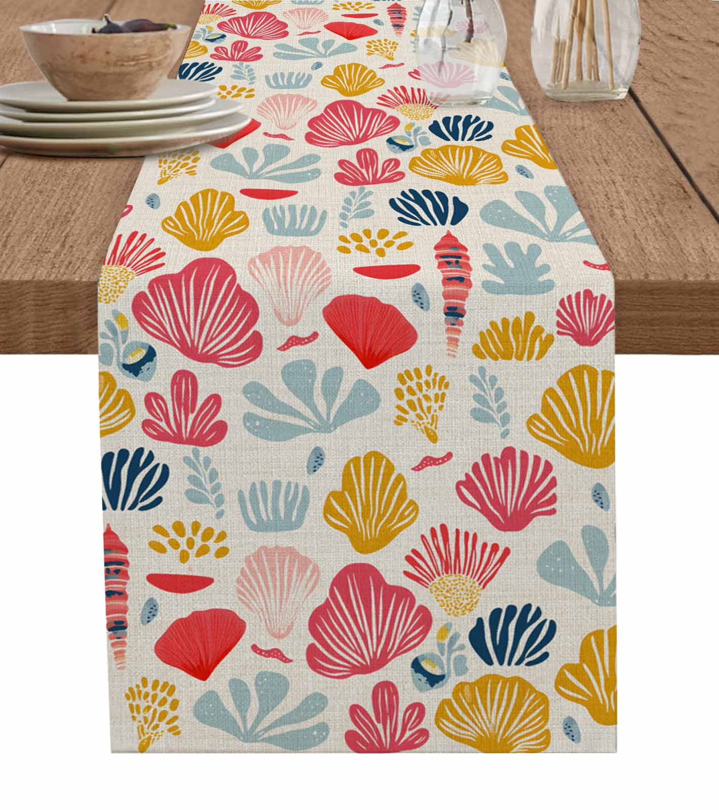 Shell Table Runner Boanket Colorful Coastal Shells Table Runner - 70 Inch Long, Kitchen ...