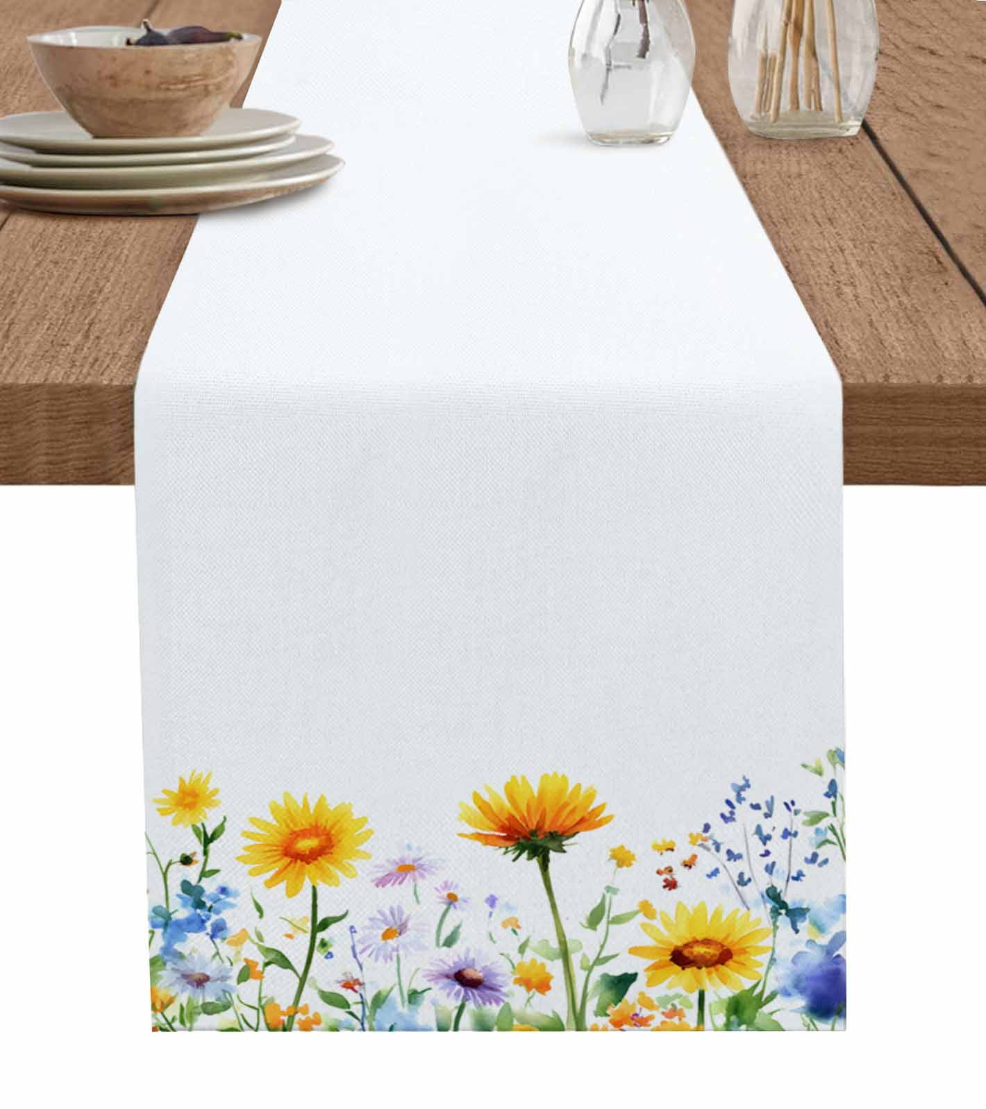 Boanket Colorful Floral Table Runner - 120 Inch Long, Kitchen Dining ...