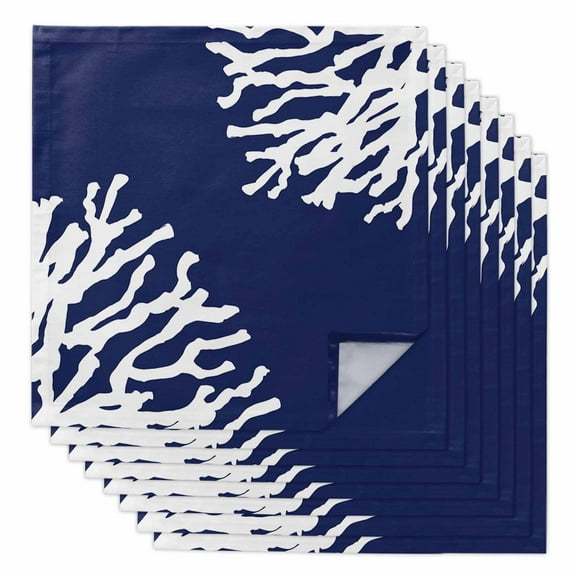 Boanket Coral Navy Blue Cloth Napkins Set of 8, Holiday Napkins for Baby Shower, Coastal Ocean Marine Nautical Beach Washable Reusable Dinner Napkins for Cocktail Wedding Party, 20 x 20 Inch