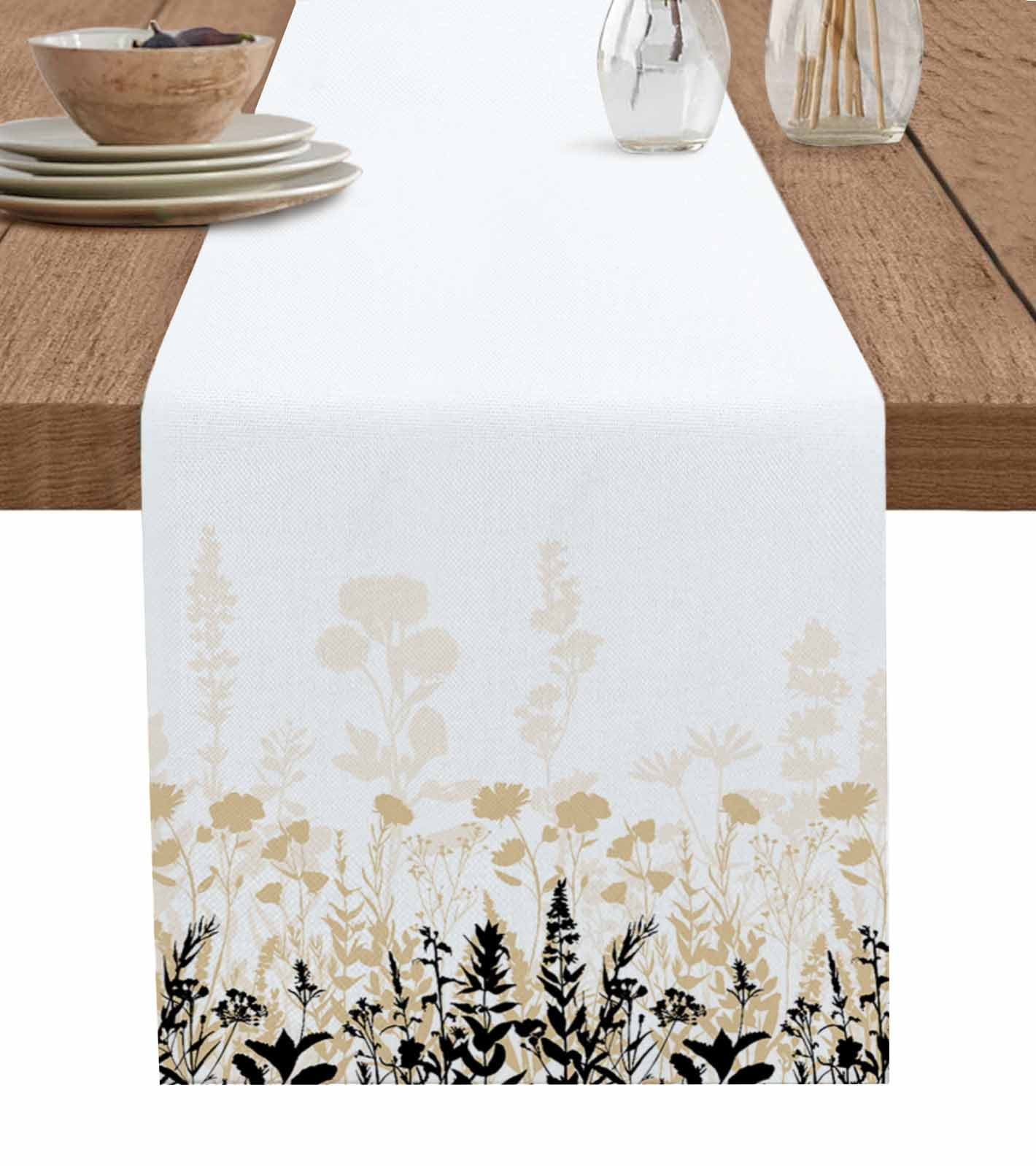 Boanket Cream Flowers Table Runner - 60 Inch Long, Kitchen Dining Table ...